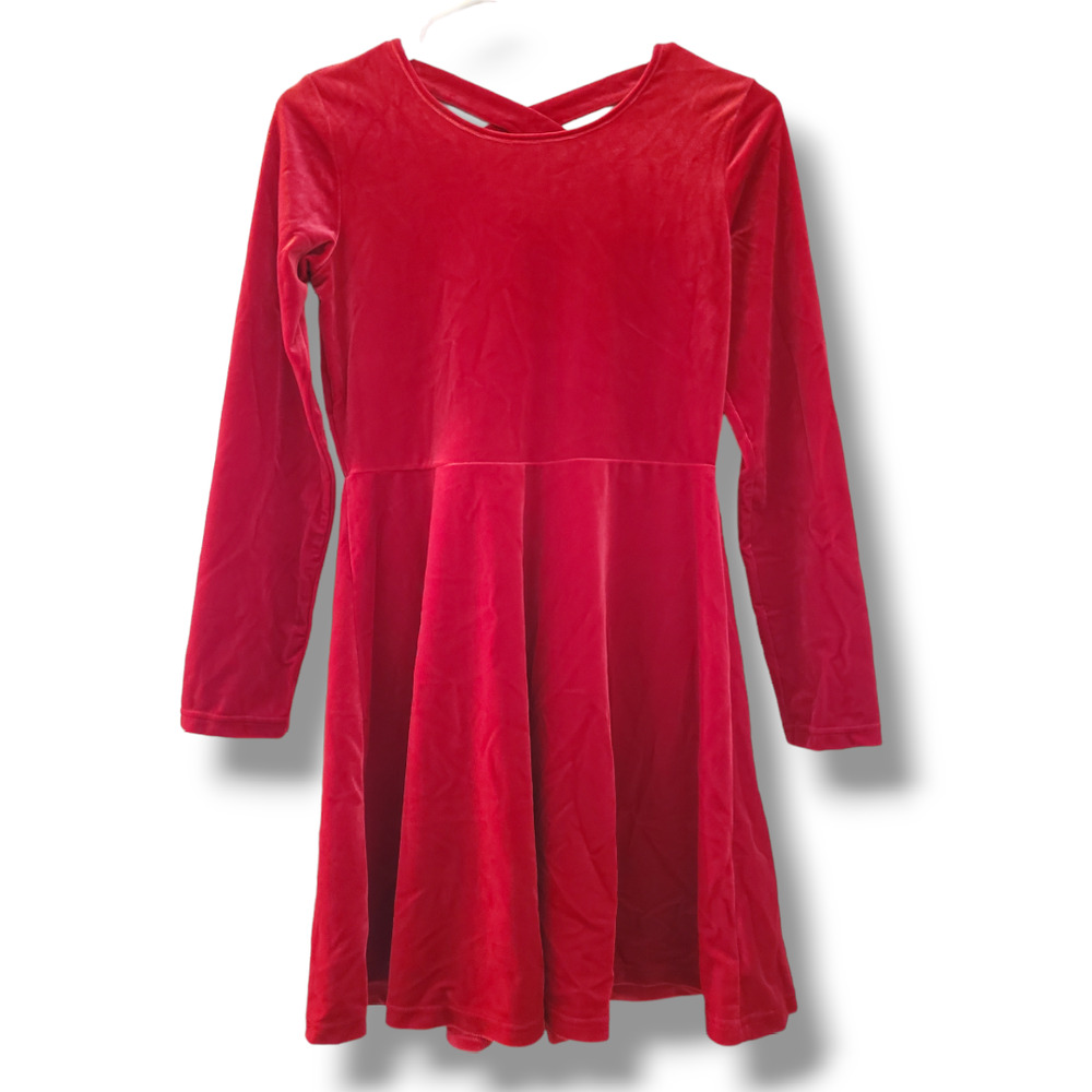 Childrens Place Girls XL 14 Red Velvet Cross Back Dress Fit & Flare - Picture 1 of 3